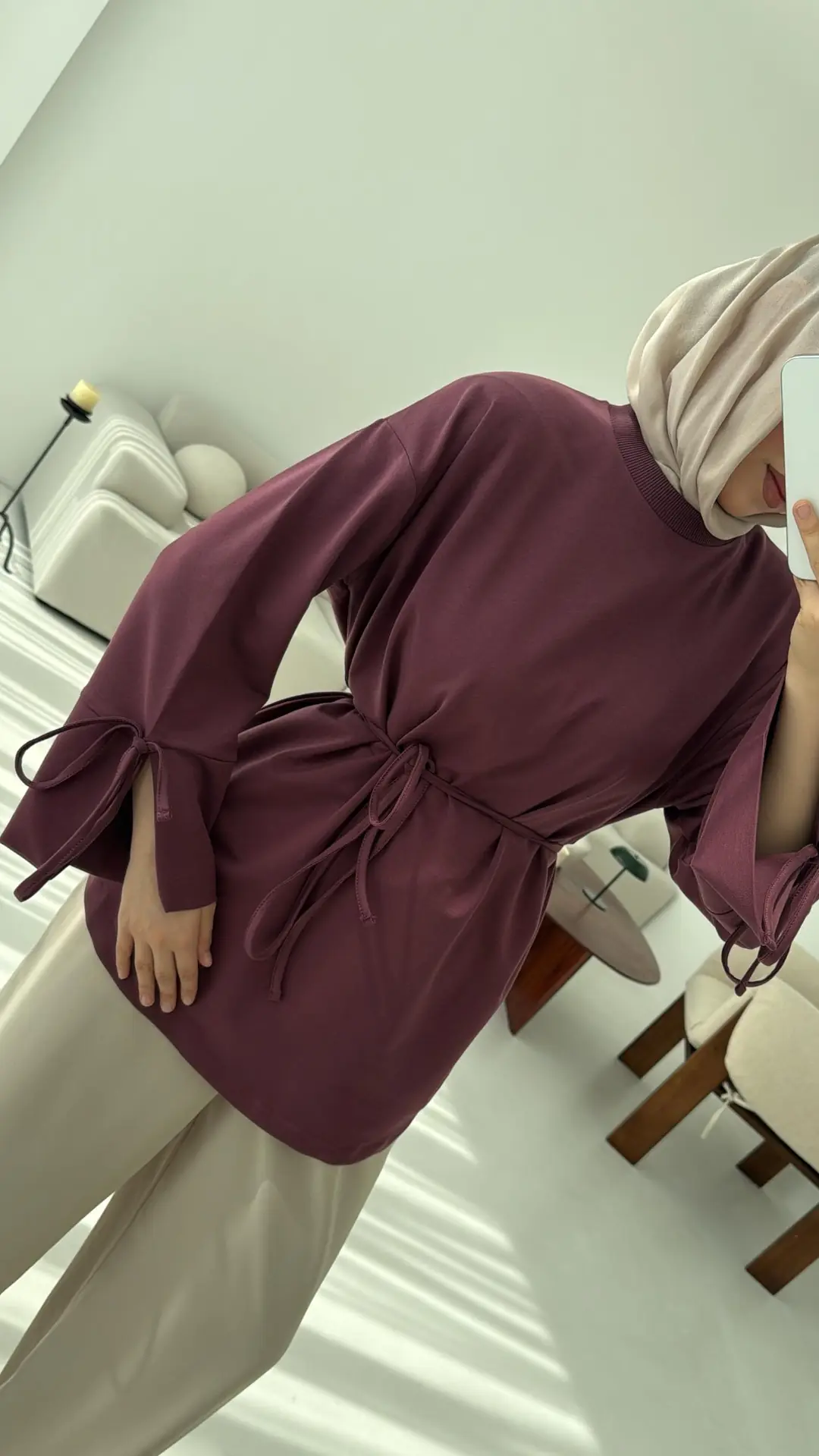 Manşeti Yırtmaçlı Sweat Gül Kurusu