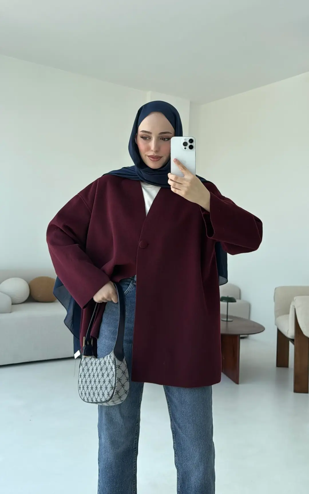 Hafif Tek Dügmeli Kaşe Ceket Bordo