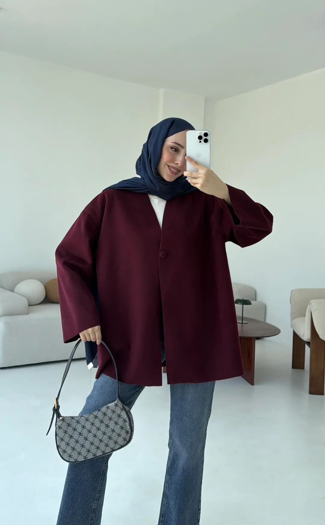 Hafif Tek Dügmeli Kaşe Ceket Bordo