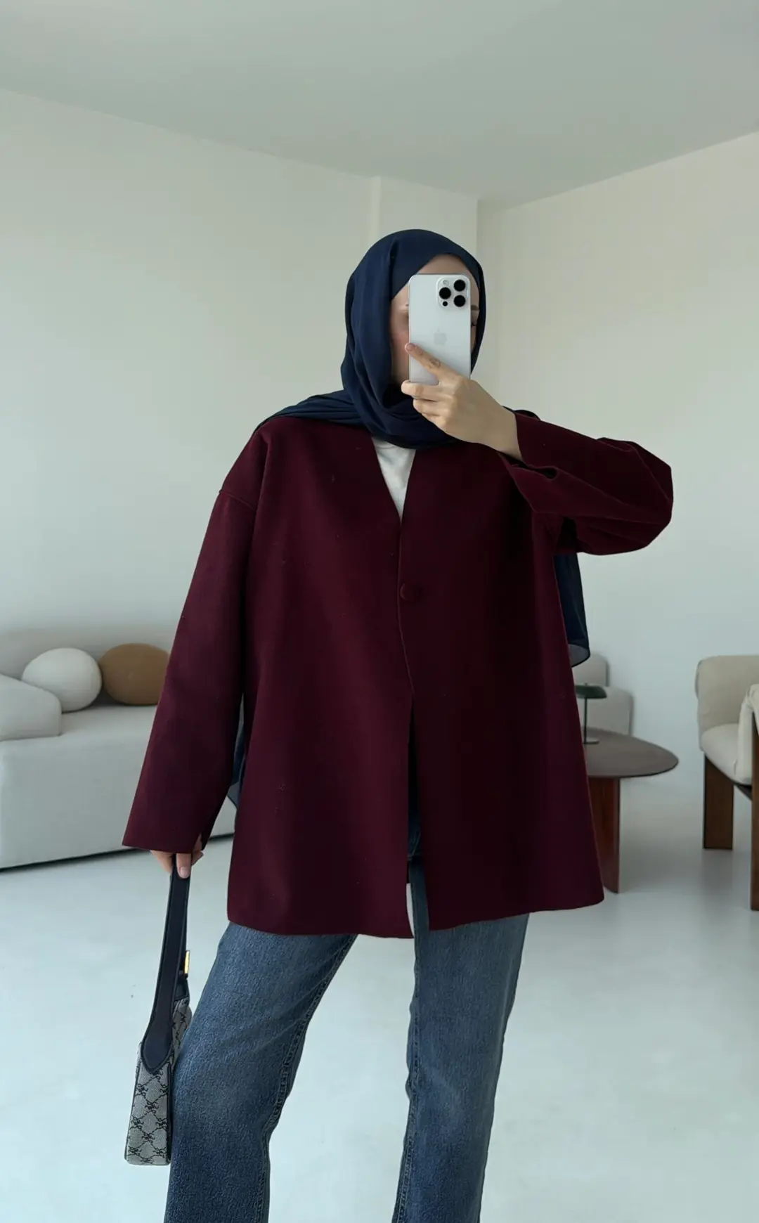 Hafif Tek Dügmeli Kaşe Ceket Bordo