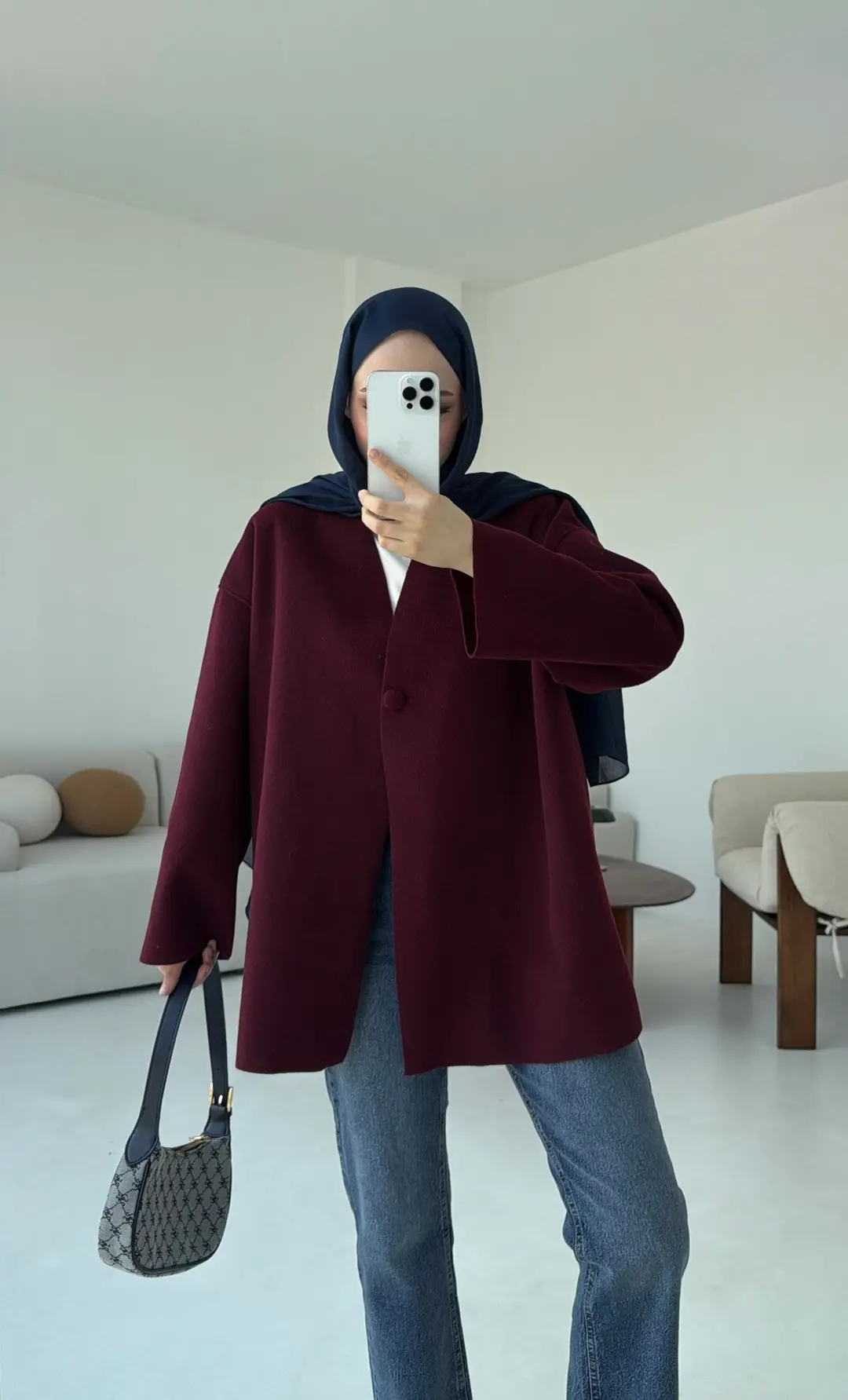Hafif Tek Dügmeli Kaşe Ceket Bordo