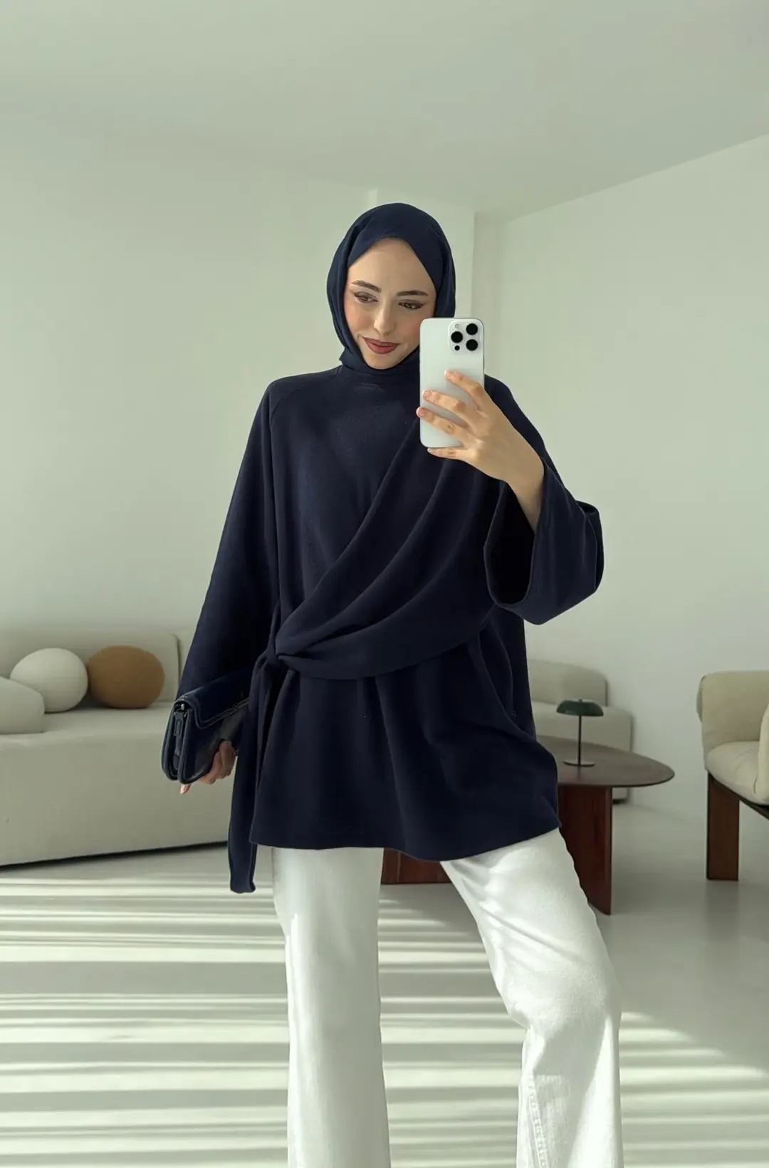 Yandan Şallı Tunik Lacivert