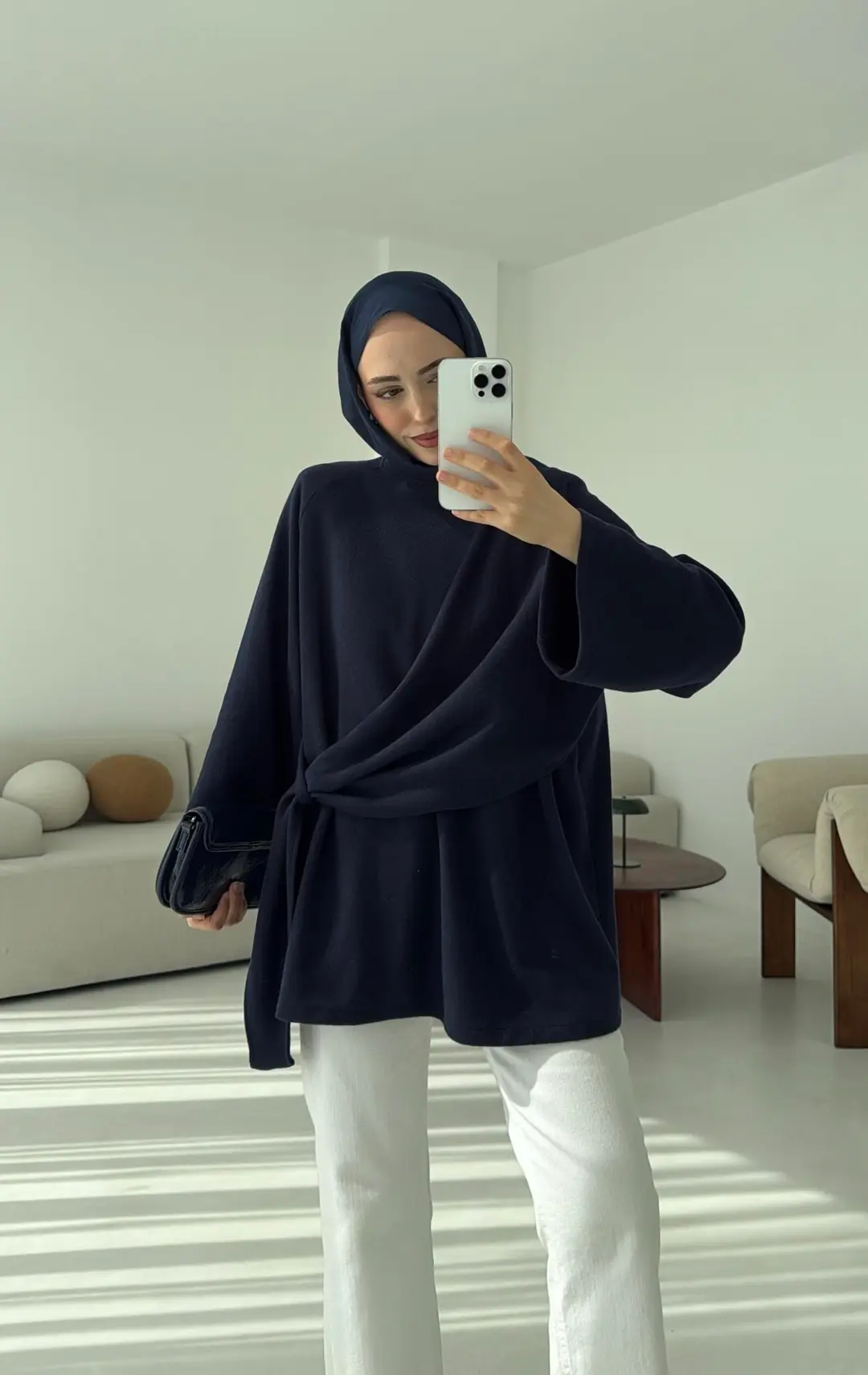 Yandan Şallı Tunik Lacivert
