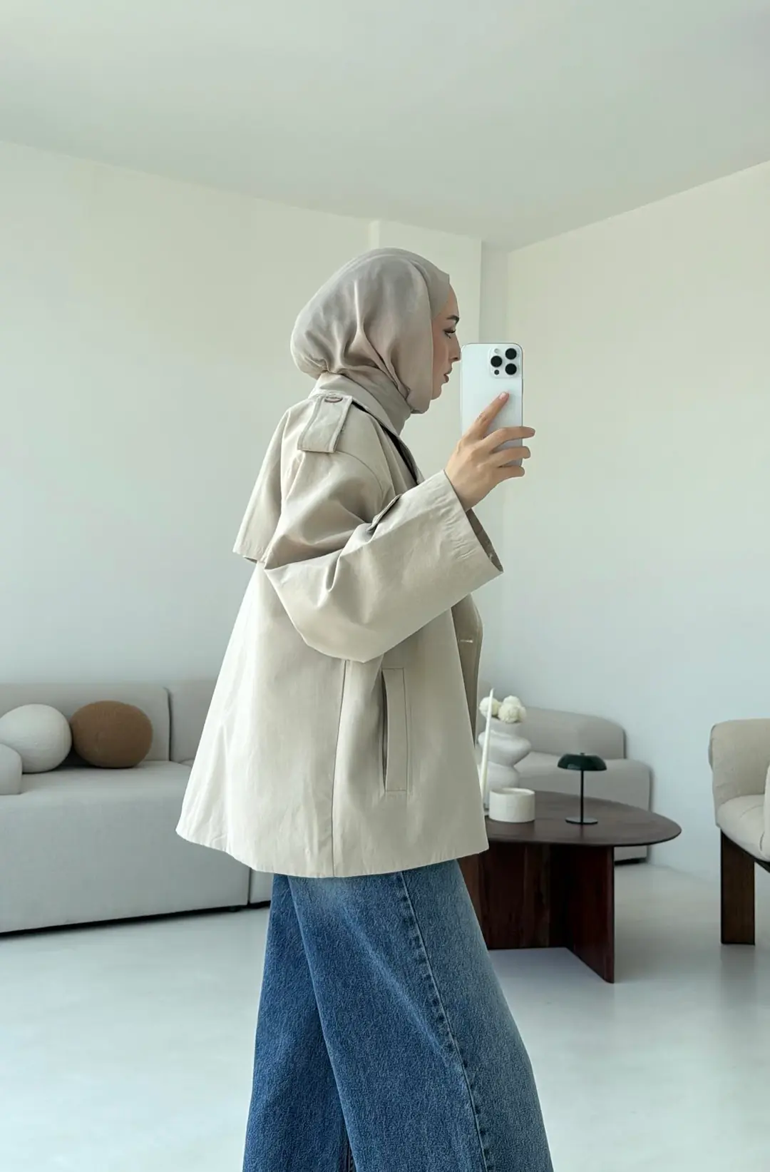 Vatkalı Kısa Trençkot Taş
