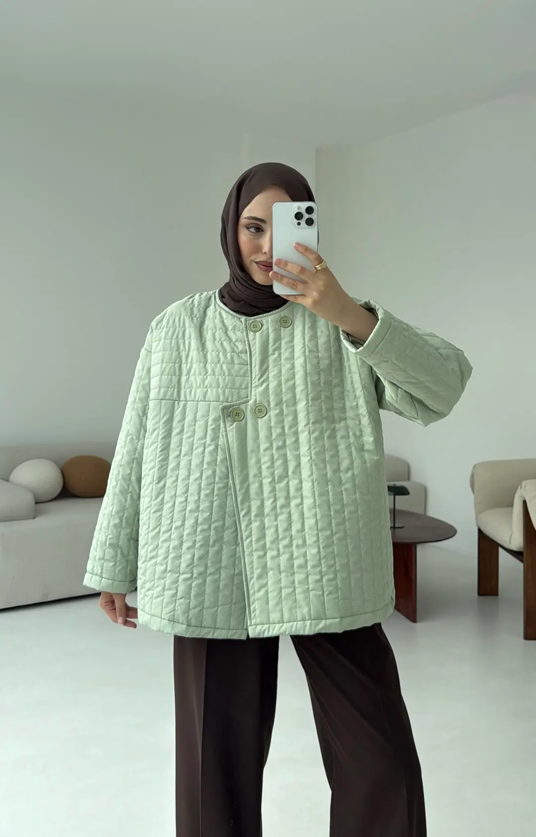 Kapitone Astarlı Ceket Ada Cayı Yeşili