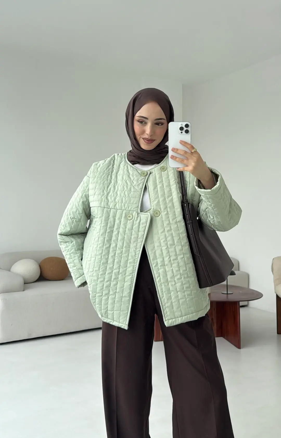 Kapitone Astarlı Ceket Ada Cayı Yeşili