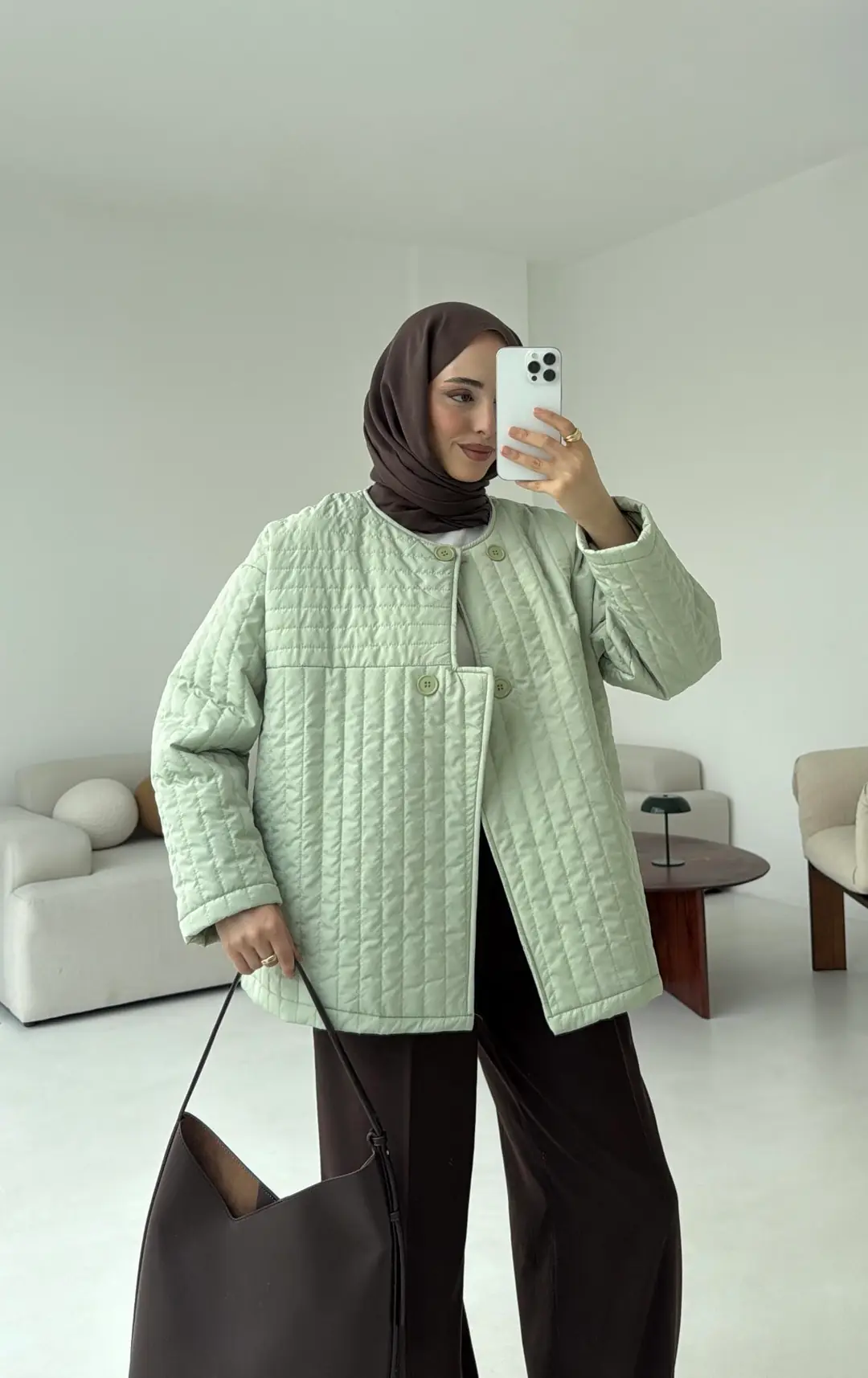 Kapitone Astarlı Ceket Ada Cayı Yeşili
