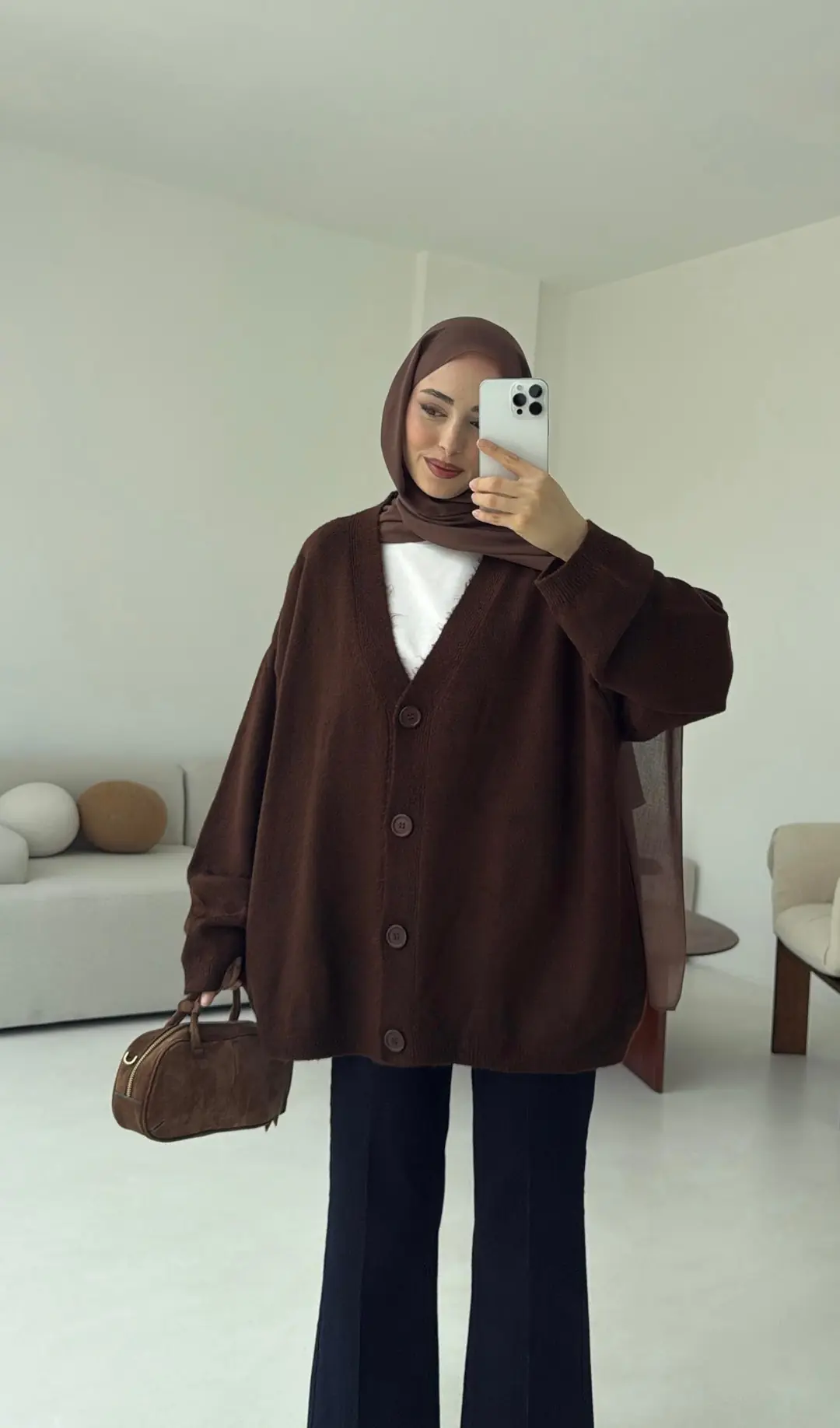 Oversize Yünlü Kazak Kahve