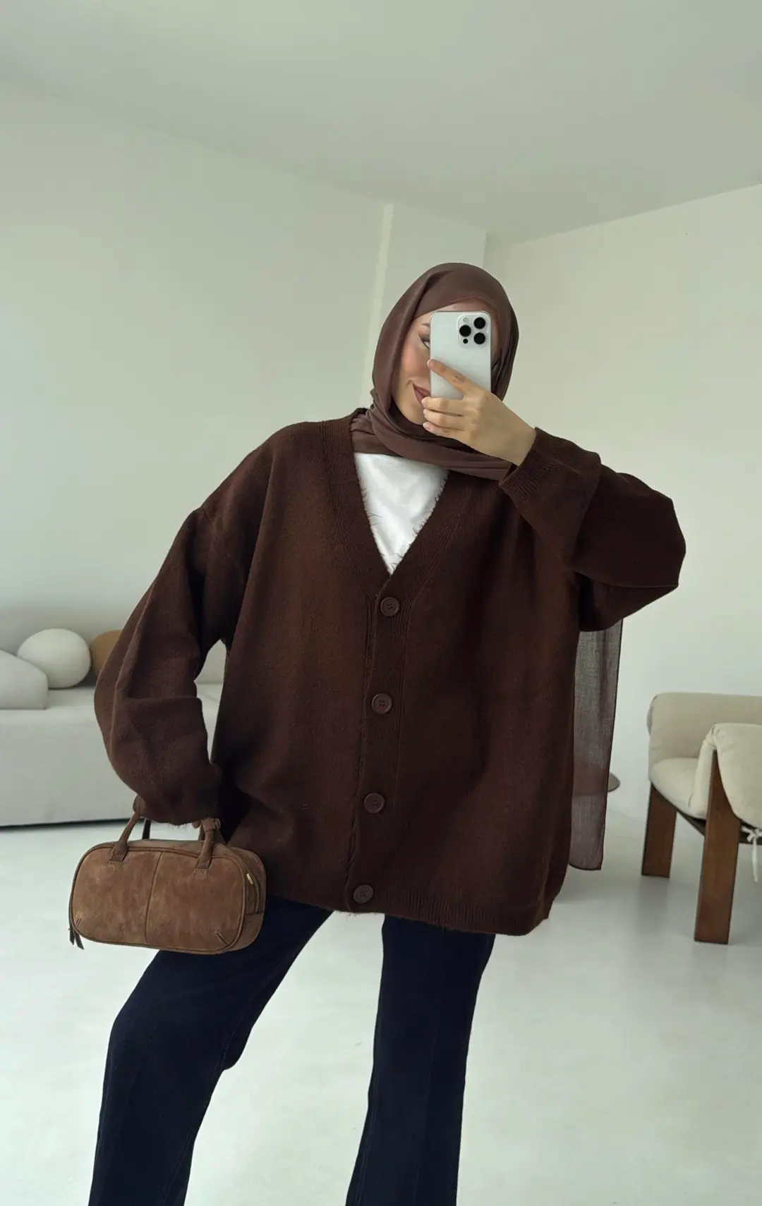 Oversize Yünlü Kazak Kahve