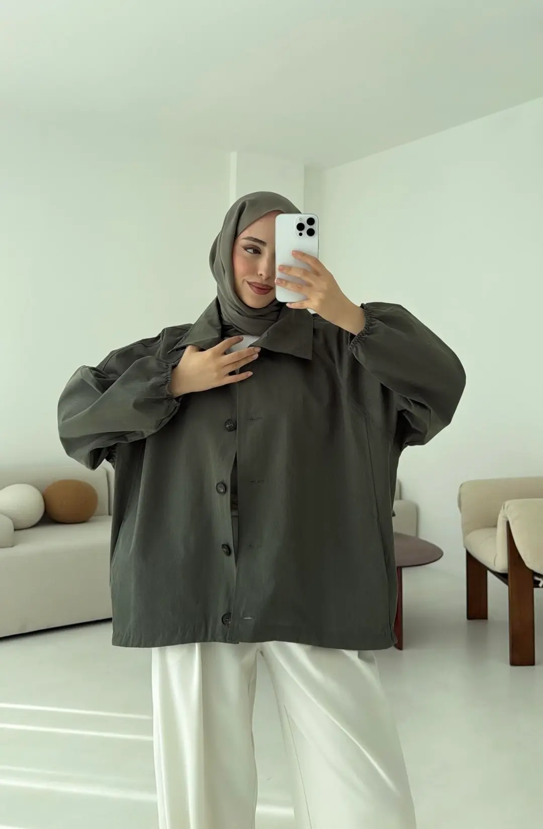 Dik Yaka Bomber Trençkot Haki