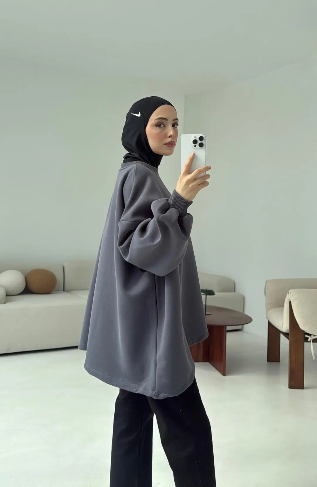 Oversize Şardonlu Sweatshirt Antrasit