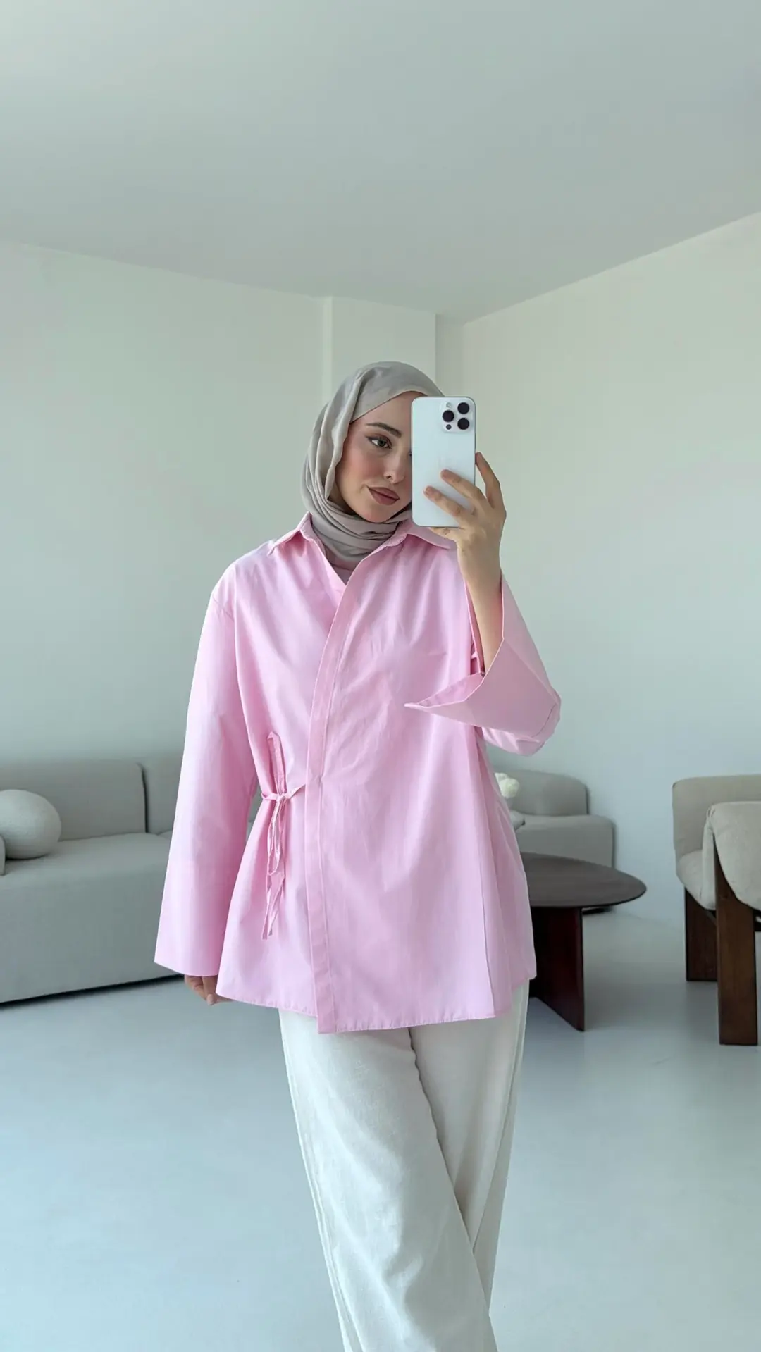 Çapraz Bağlamalı Kol Detay Gömlek Pembe