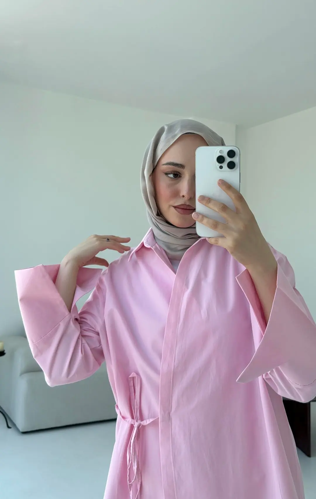 Çapraz Bağlamalı Kol Detay Gömlek Pembe