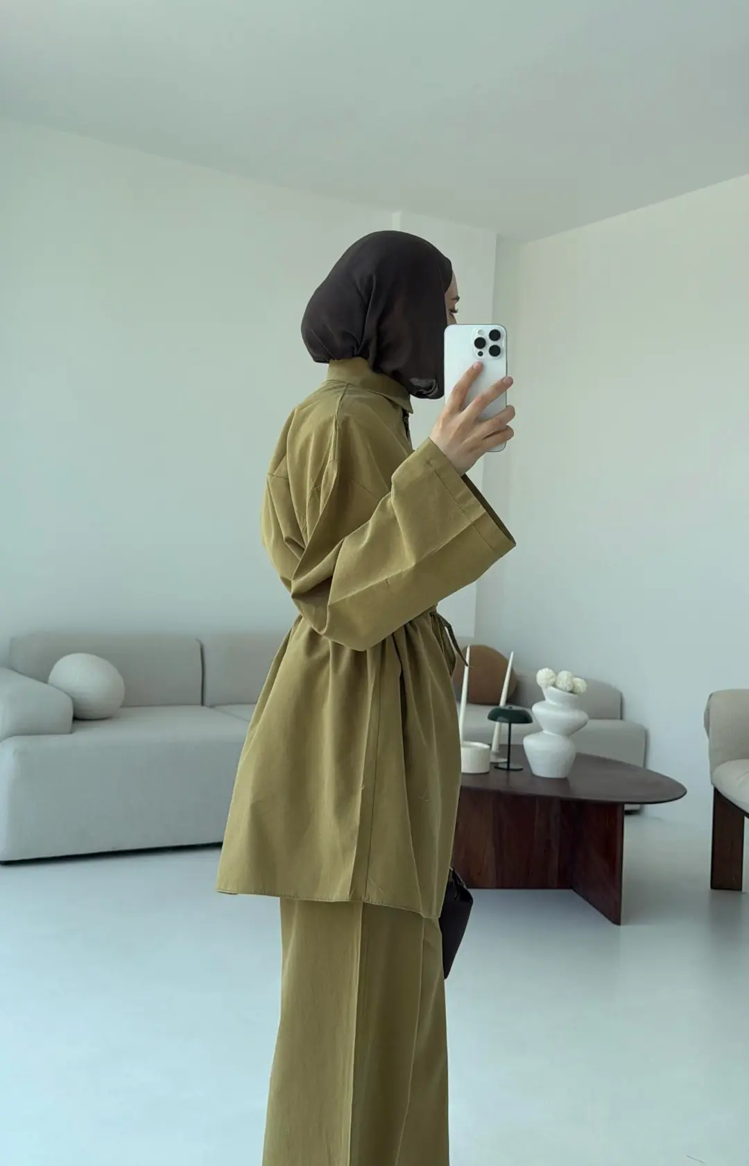 Oversize Keten Gömlek Takım Olive