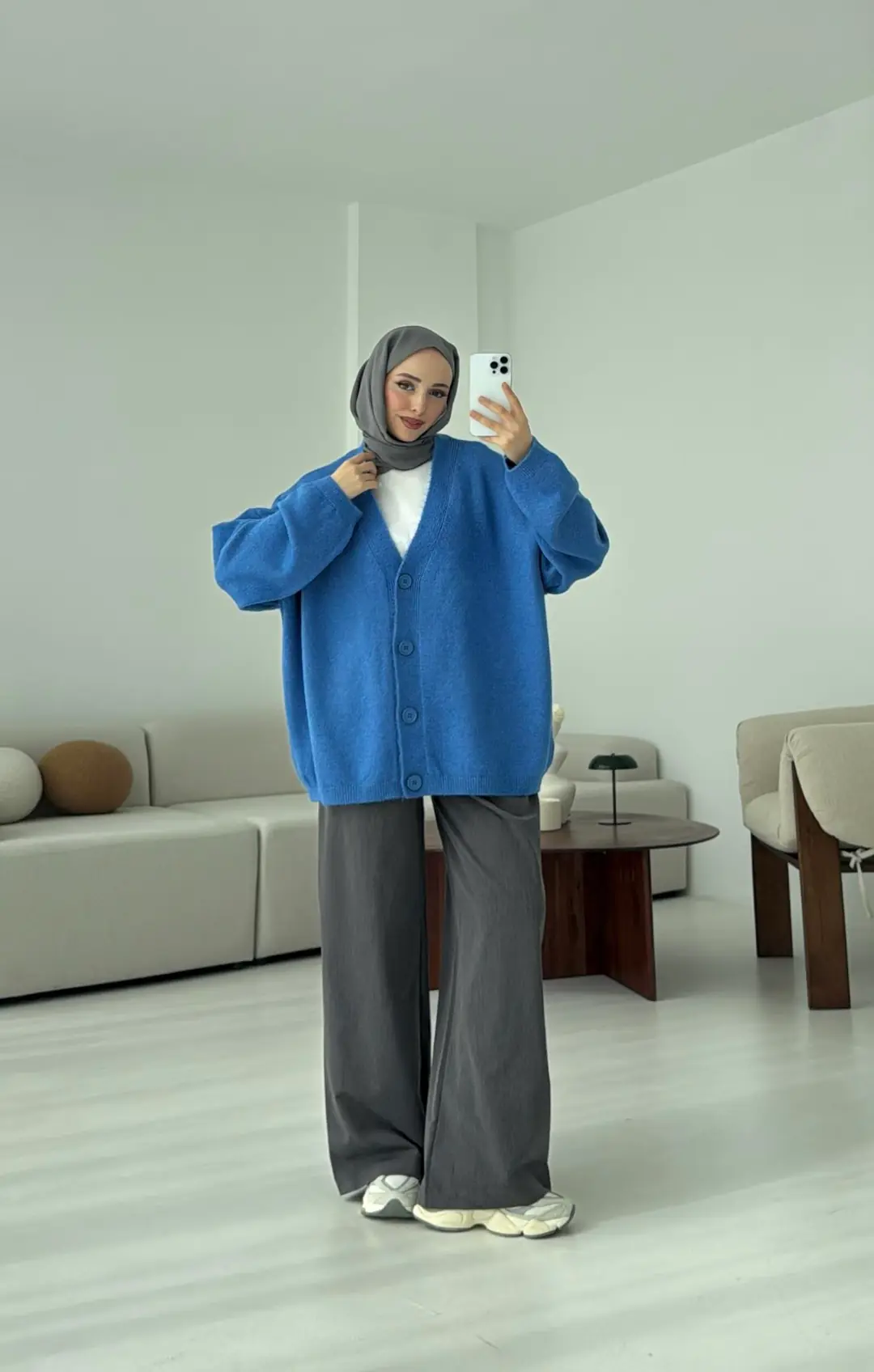 Oversize Yünlü Kazak Mavi
