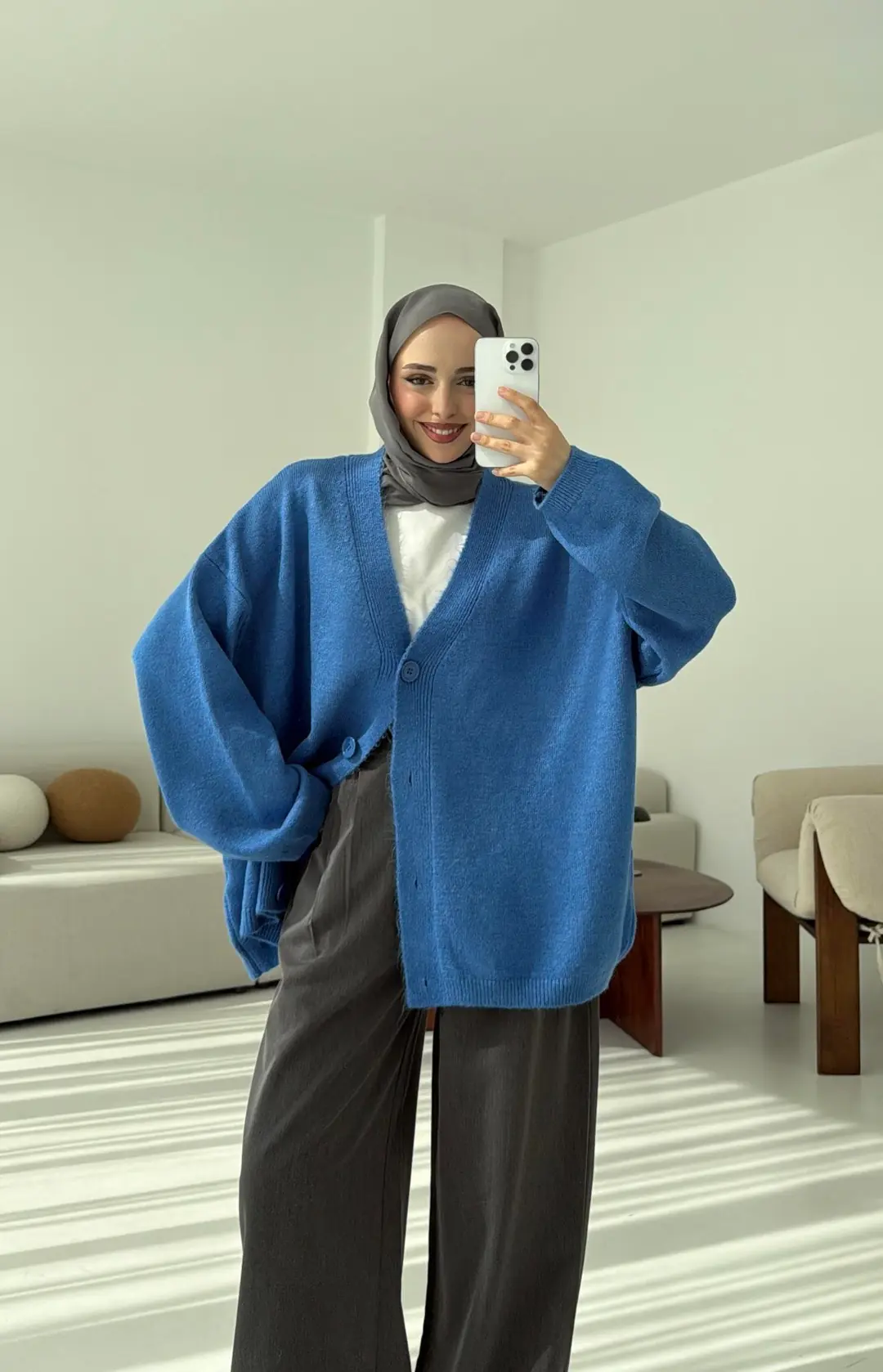 Oversize Yünlü Kazak Mavi