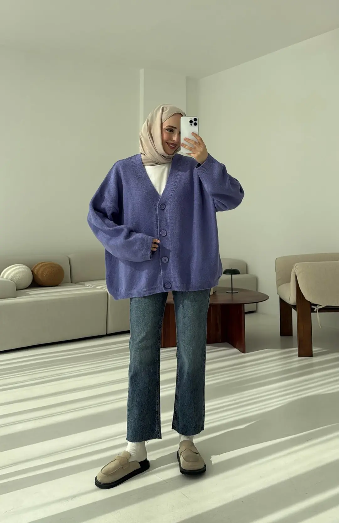 Oversize Yünlü Kazak Lila