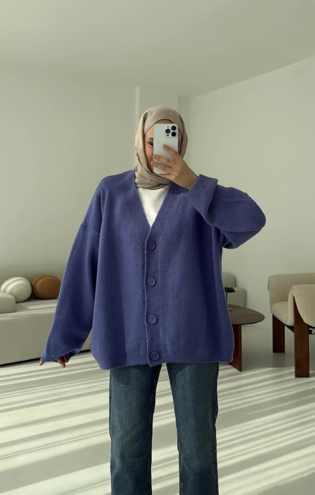 Oversize Yünlü Kazak Lila