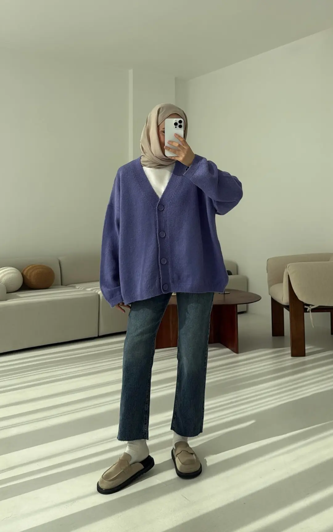 Oversize Yünlü Kazak Lila