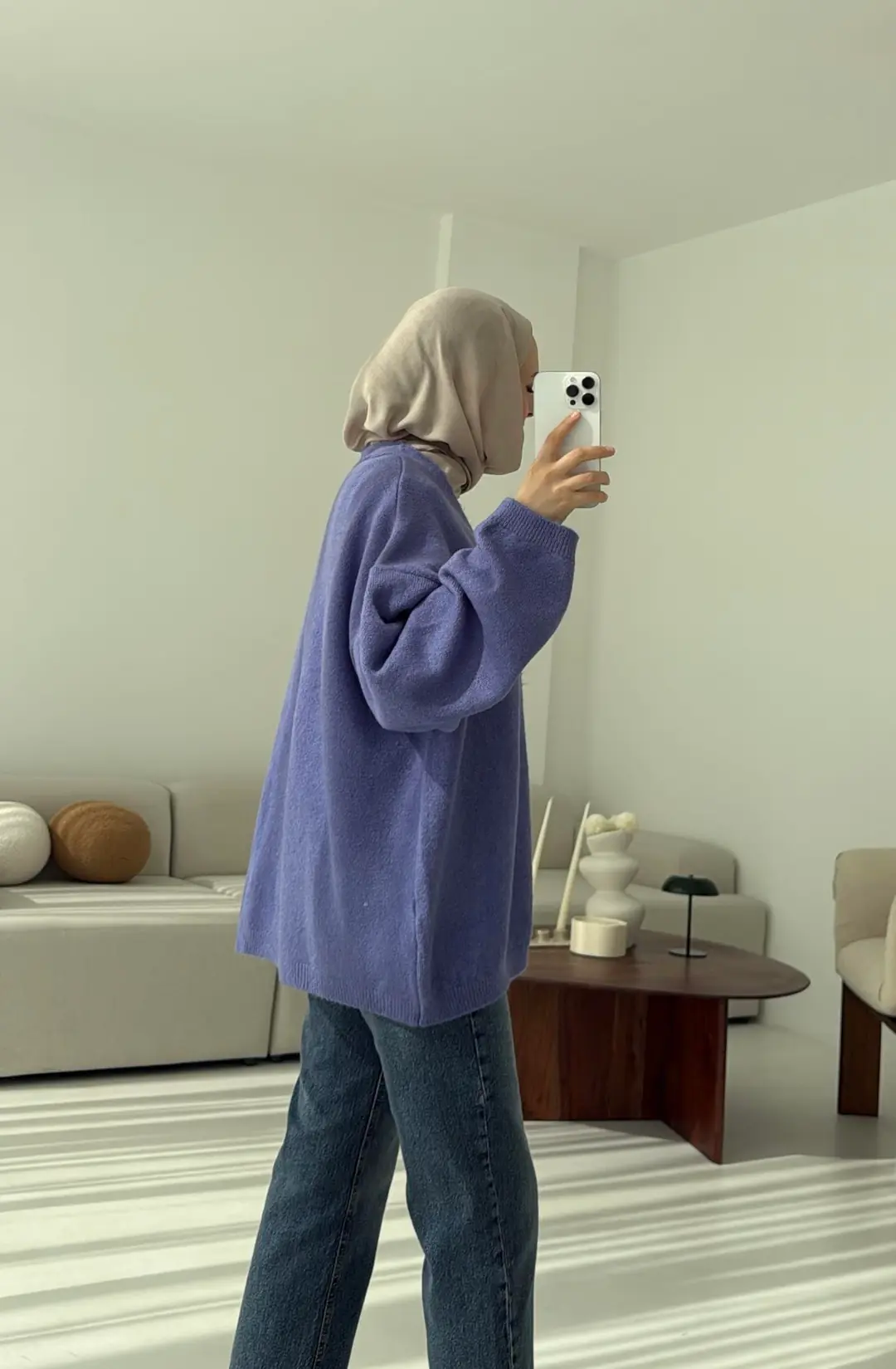 Oversize Yünlü Kazak Lila