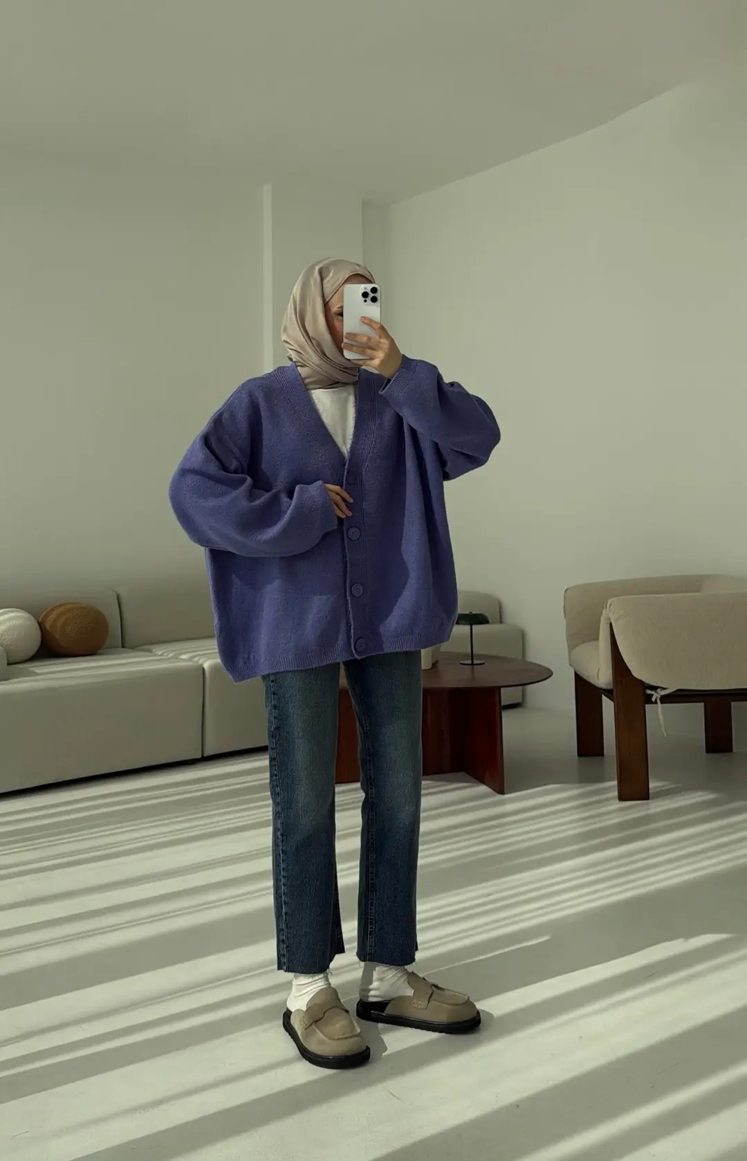 Oversize Yünlü Kazak Lila