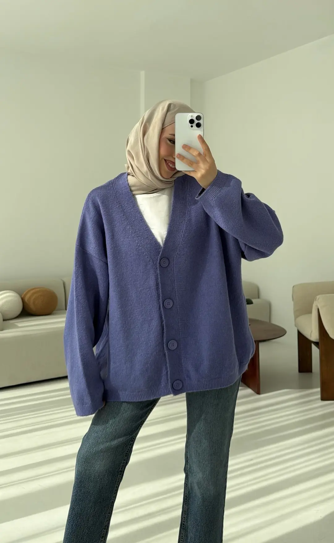 Oversize Yünlü Kazak Lila