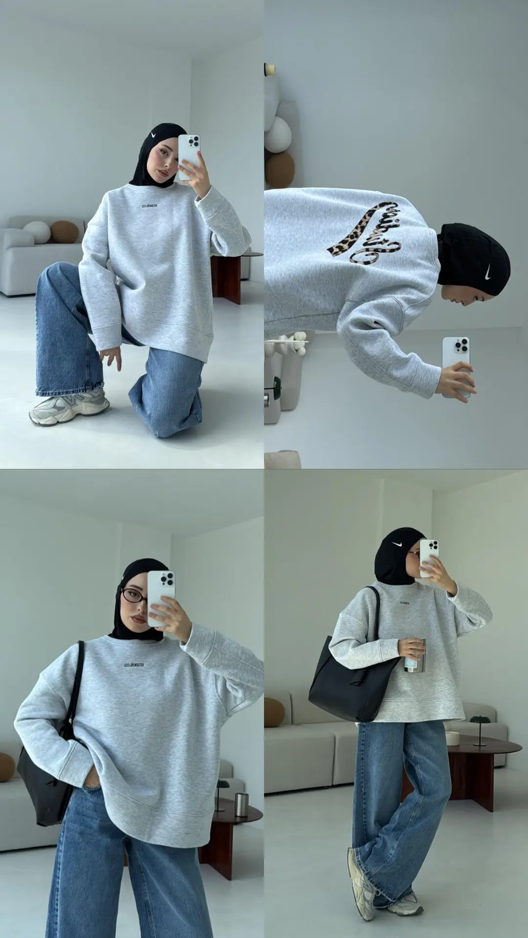 Minimal Baskılı Oversize Sweat Gri
