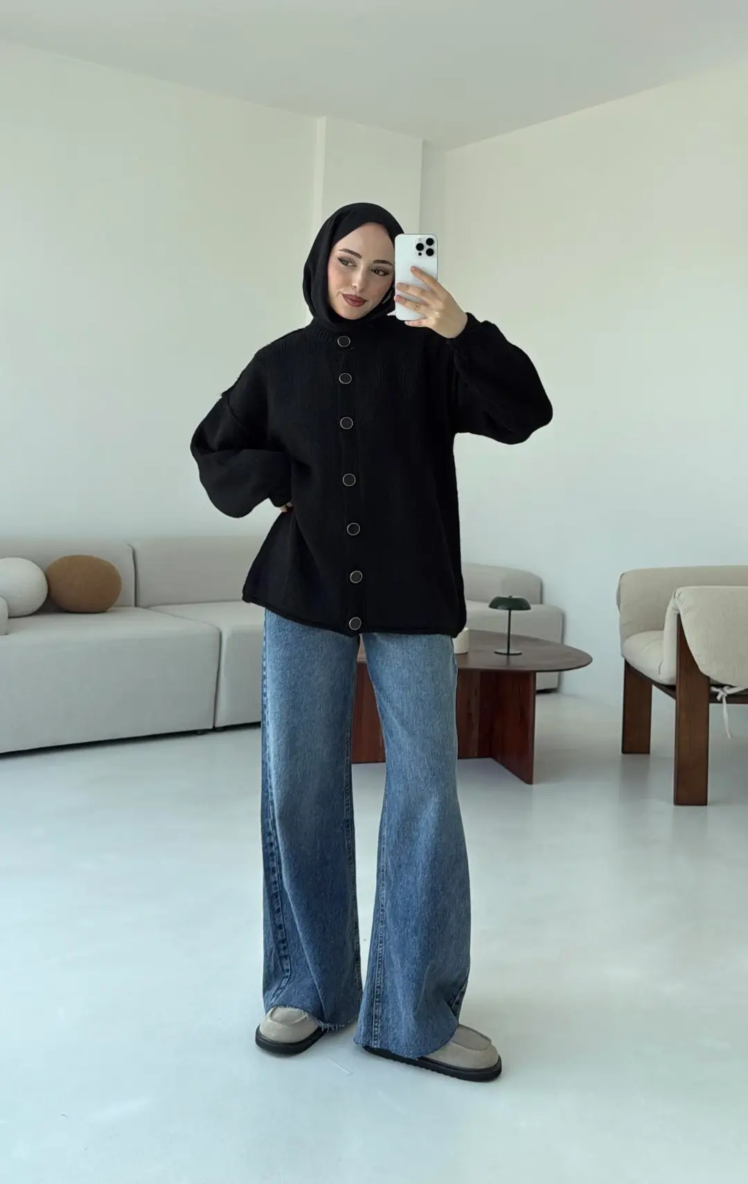 Düğmeli Triko Hırka Siyah
