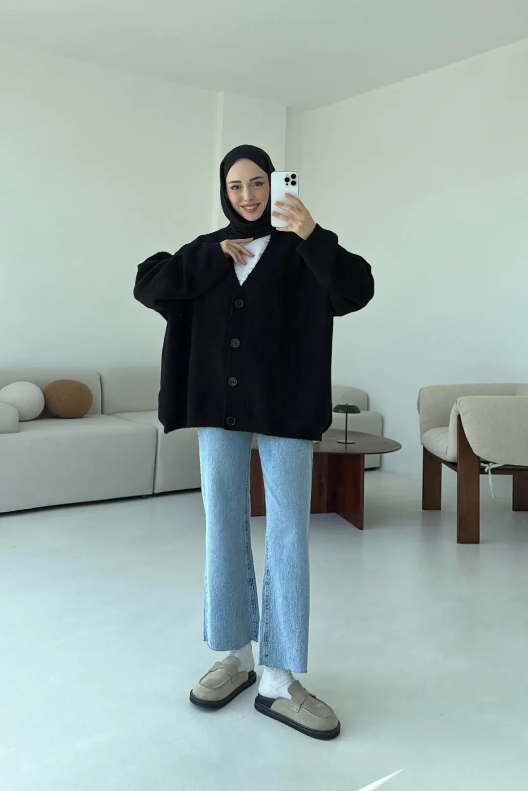 Oversize Yünlü Kazak Siyah