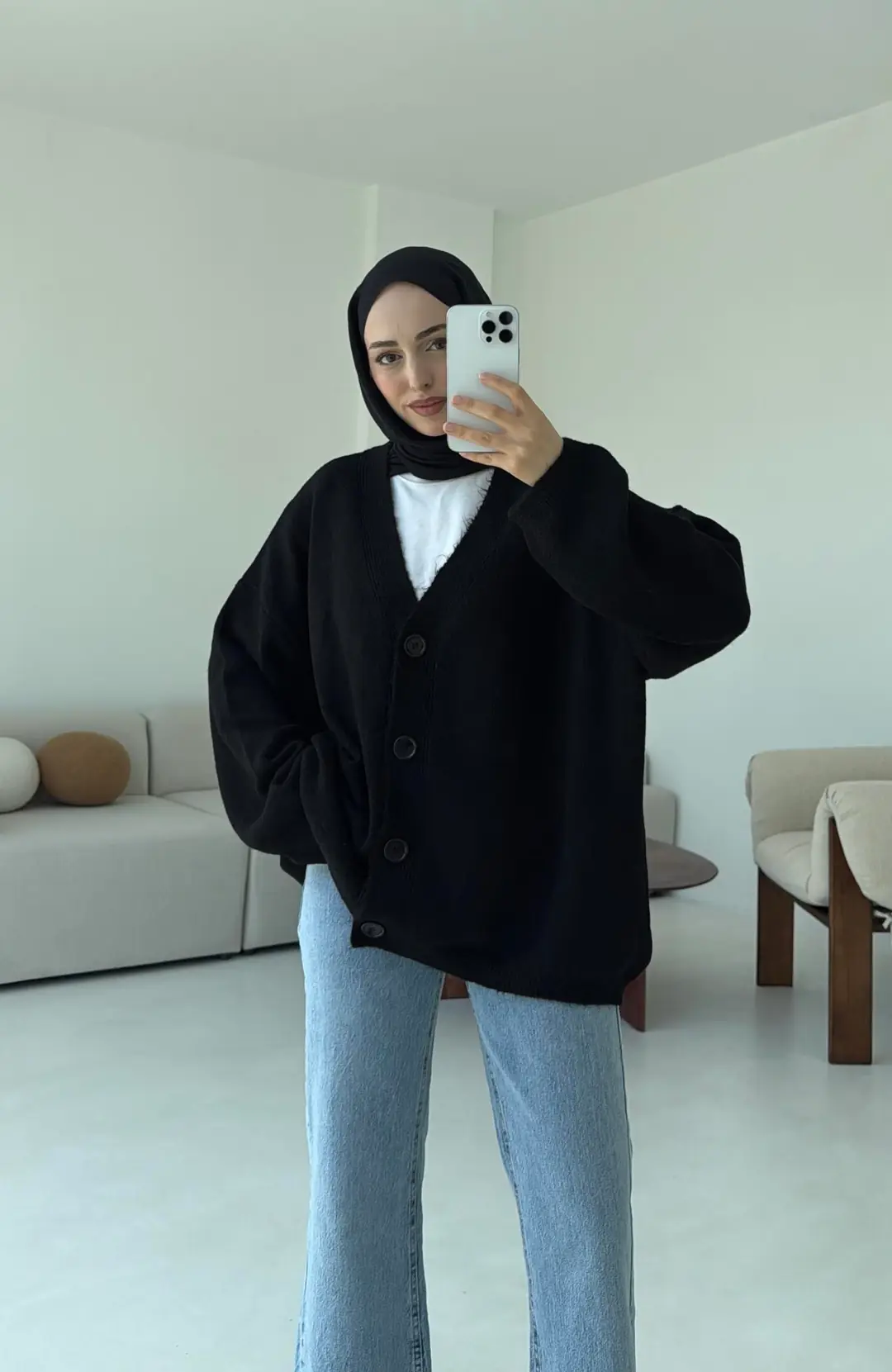 Oversize Yünlü Kazak Siyah