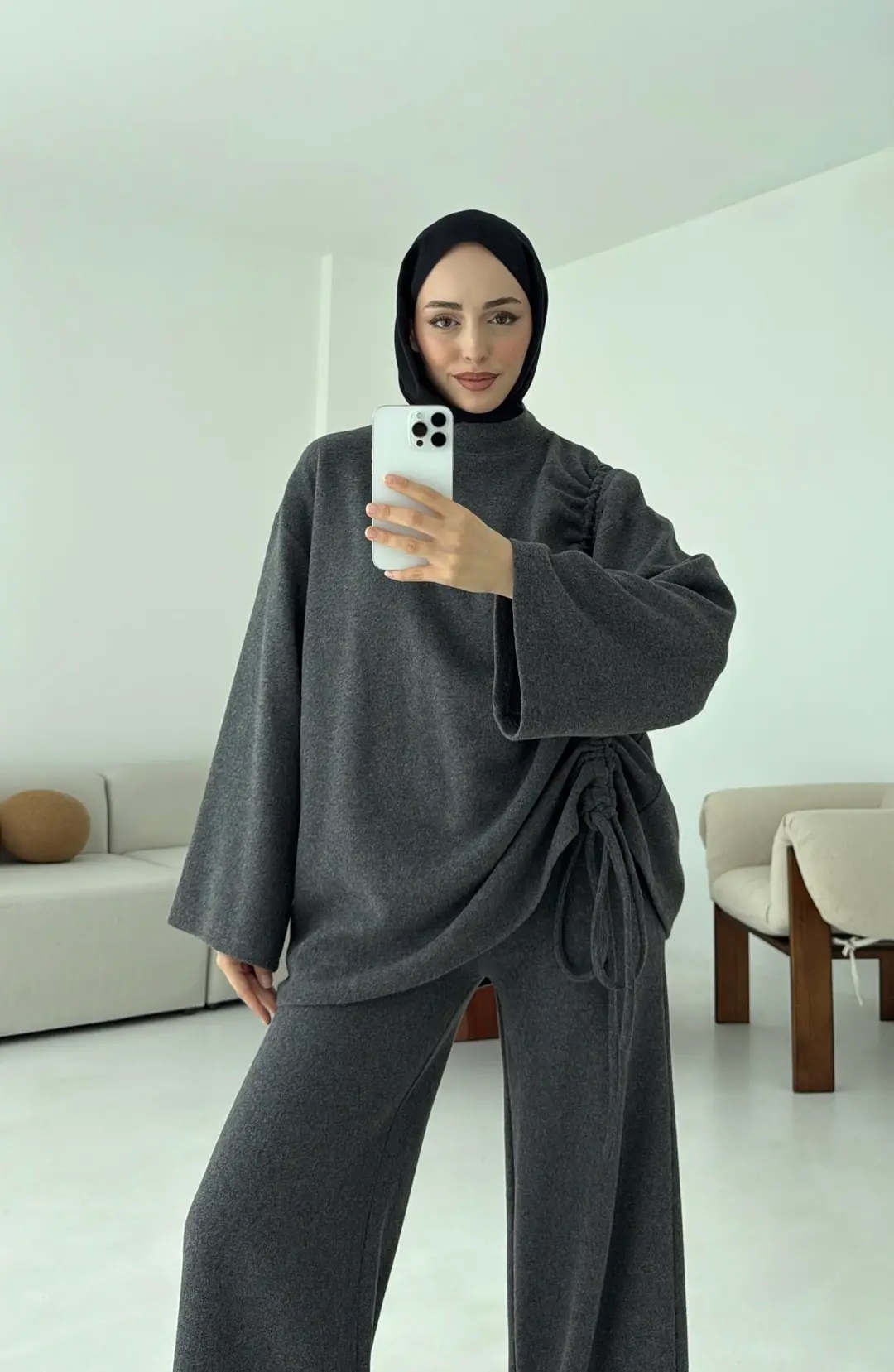 Bluzu Yandan Biyeli Takım Antrasit