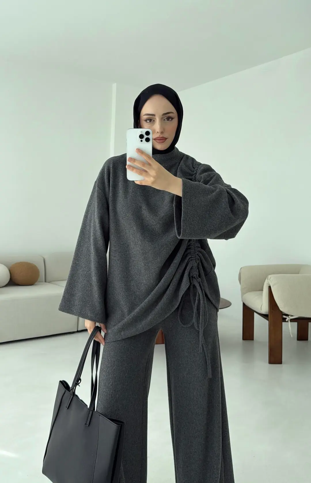 Bluzu Yandan Biyeli Takım Antrasit