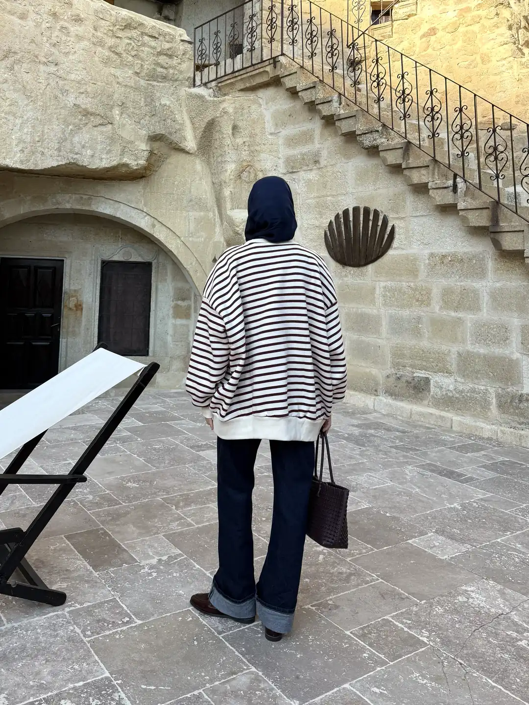 Çizgili Oversize Sweatshirt Bordo
