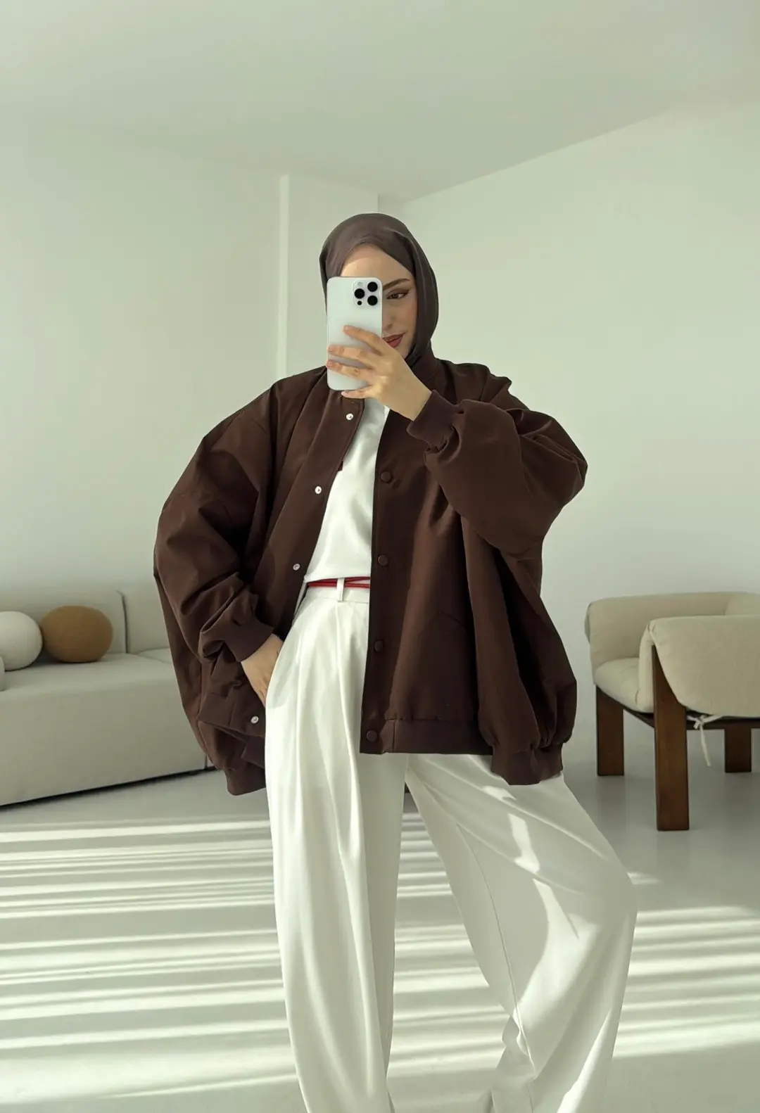 Overize Asimetrik Kesim Bomber Ceket Kahve