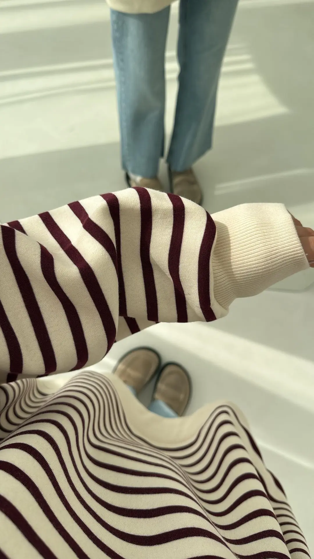 Çizgili Oversize Sweatshirt Bordo