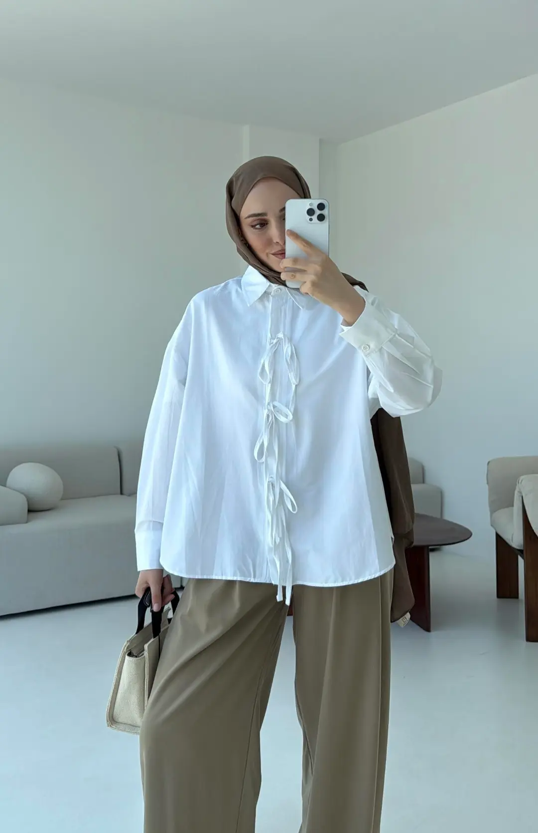 Poplin Baglamlı Gömlek Beyaz