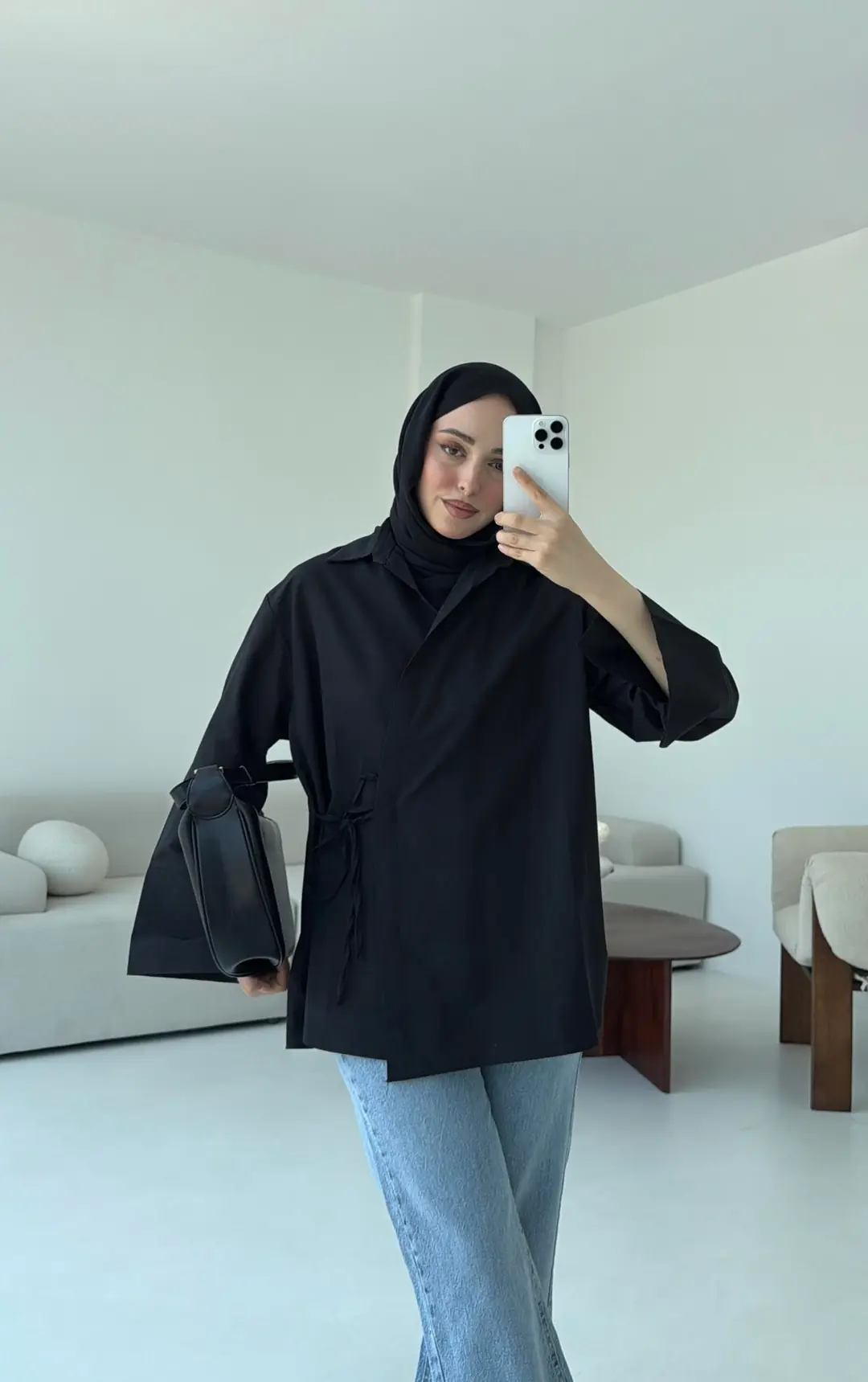 Çapraz Bağlamalı Kol Detay Gömlek Siyah