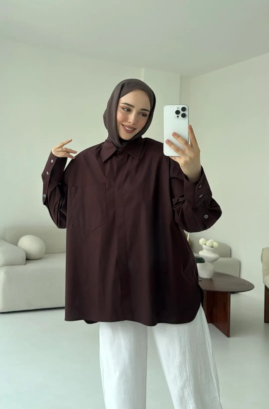 Tek Cepli Poplin Gömlek Acı Kahve