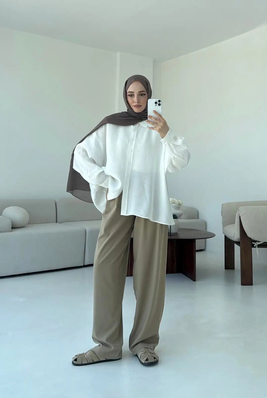 Tencel Pis Dikiş Oversize Beyaz Gömlek