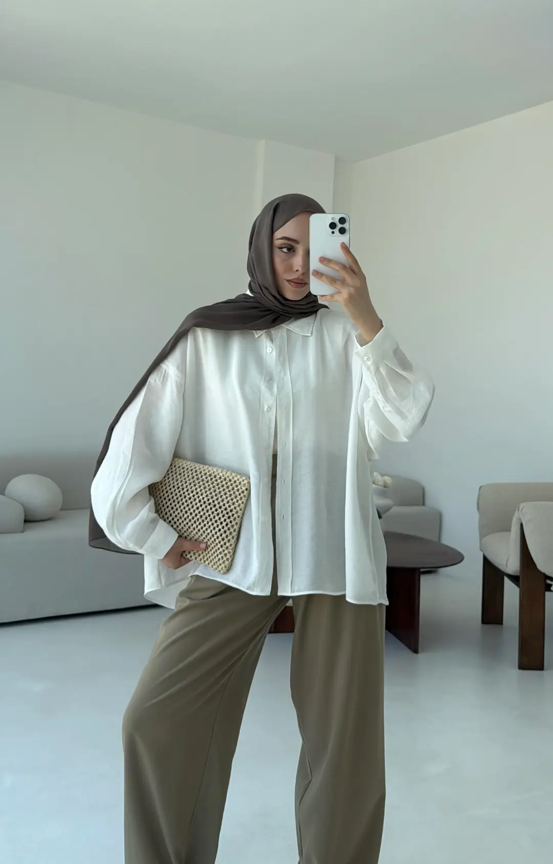 Tencel Pis Dikiş Oversize Beyaz Gömlek