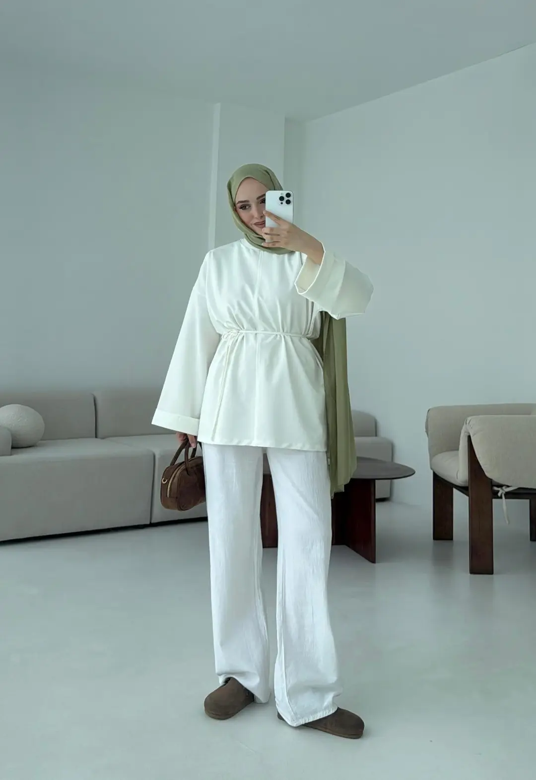 Bağlamalı Yanı Yırtmaç Detay Sweat Beyaz