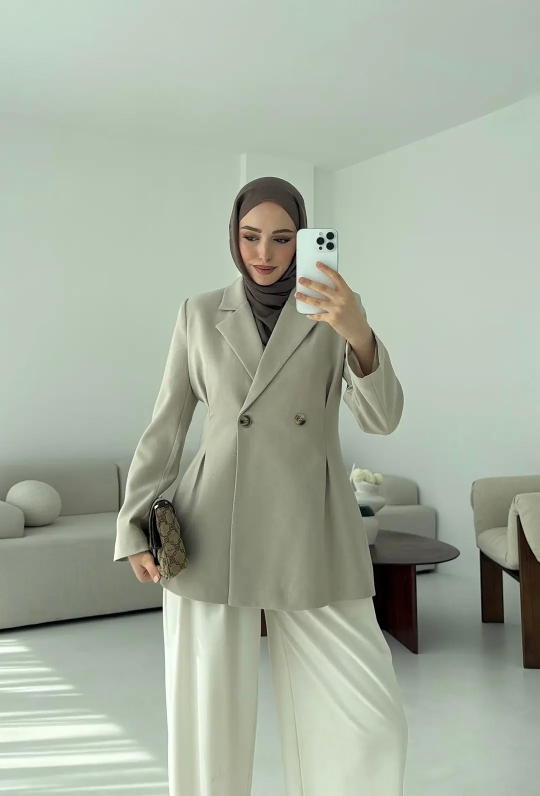 Pile Detay Blazer Ceket Taş