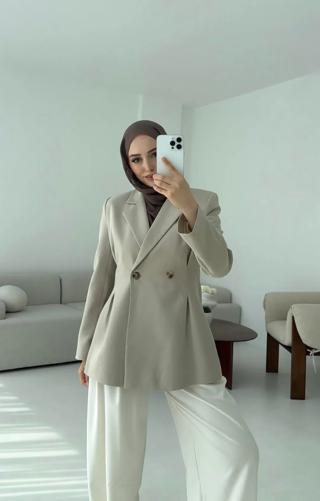 Pile Detay Blazer Ceket Taş