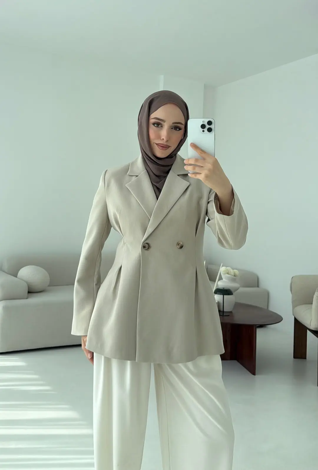 Pile Detay Blazer Ceket Taş