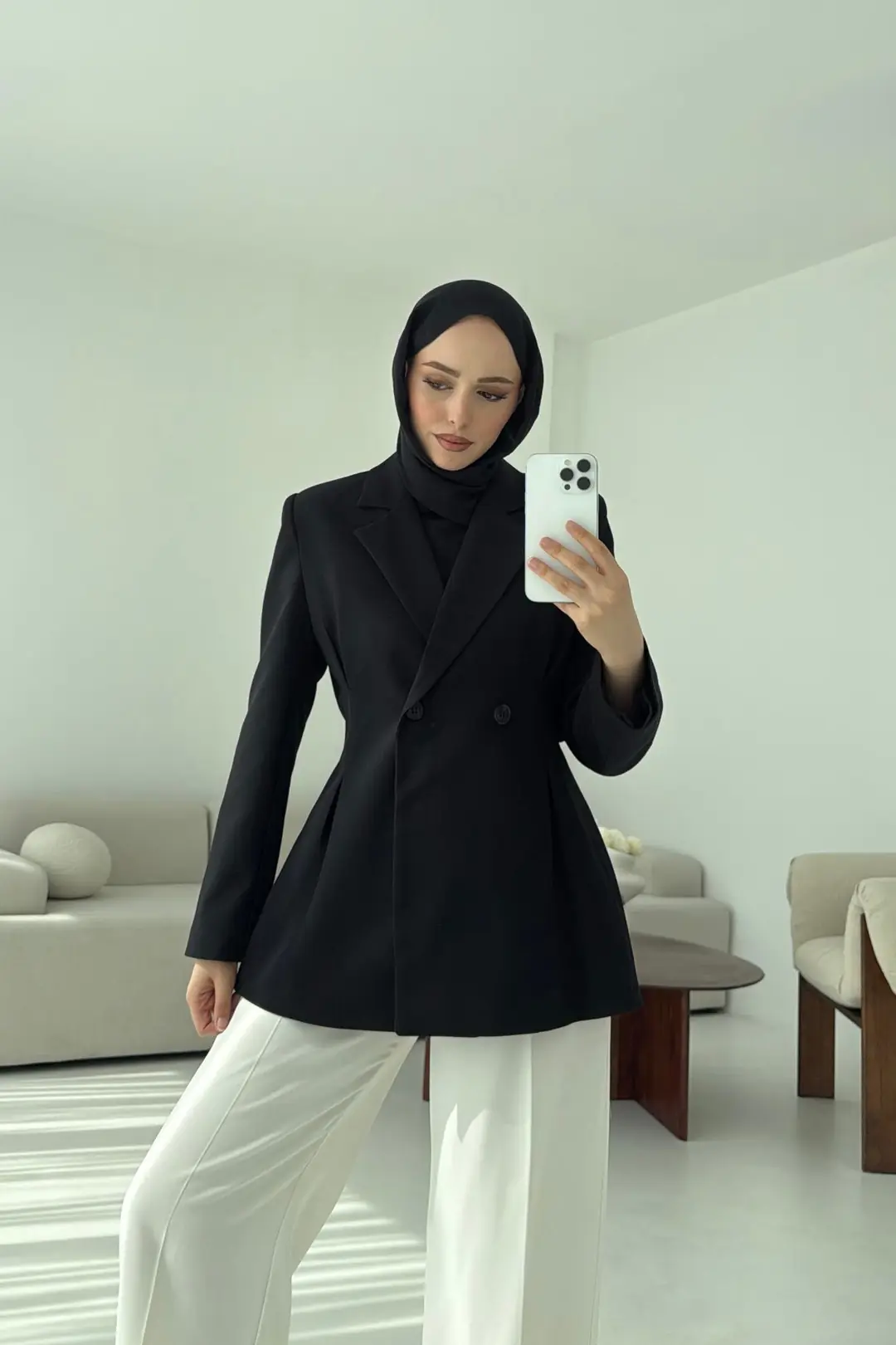 Pile Detay Blazer Ceket Siyah