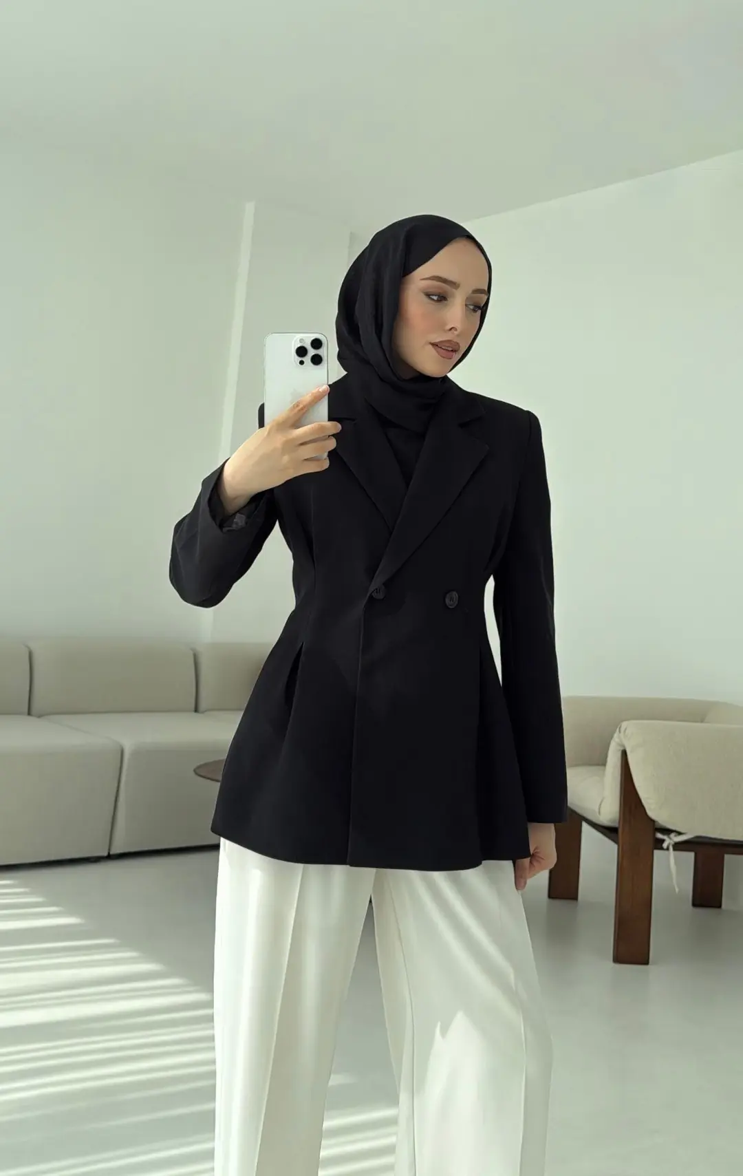 Pile Detay Blazer Ceket Siyah