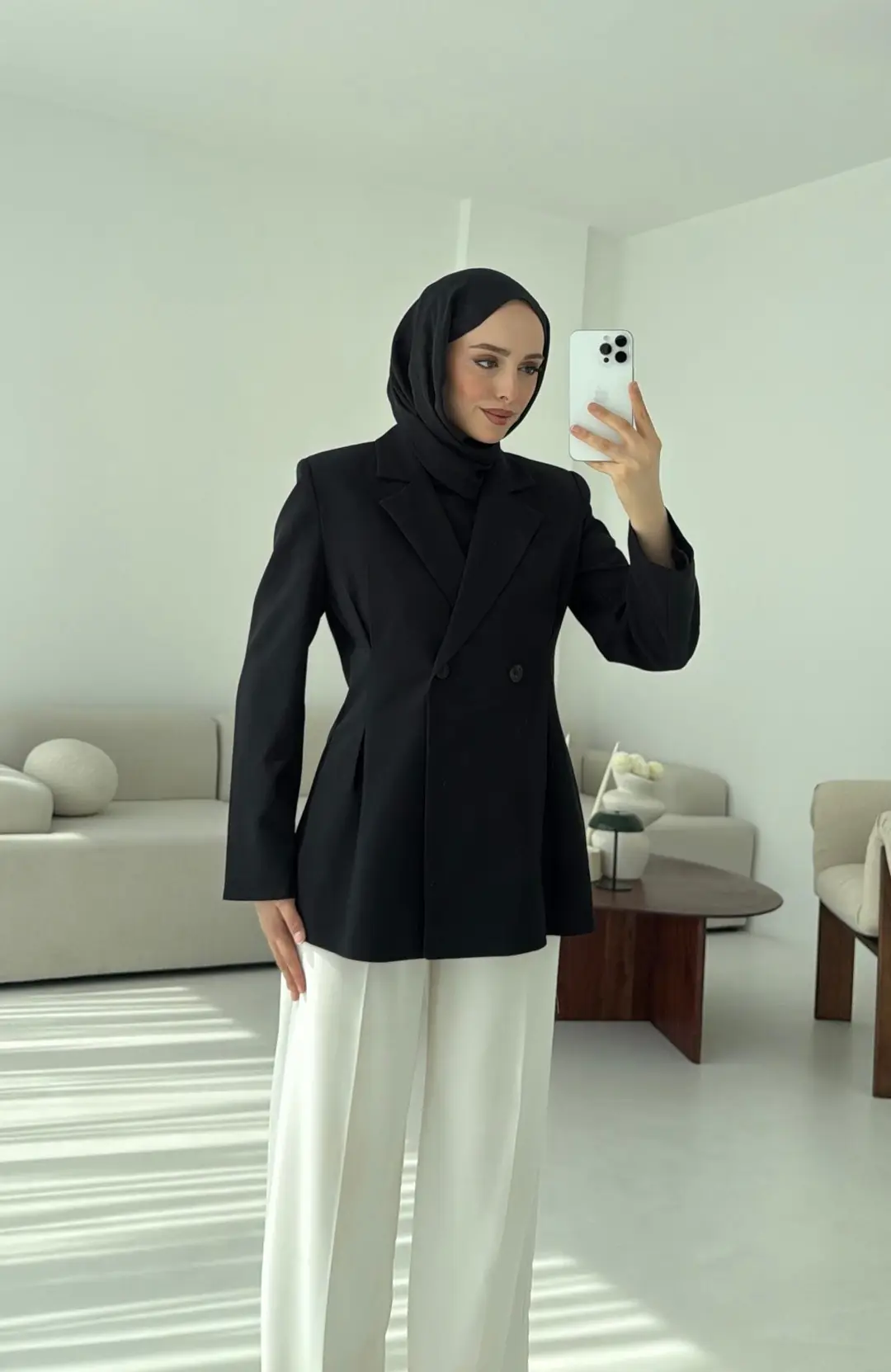 Pile Detay Blazer Ceket Siyah