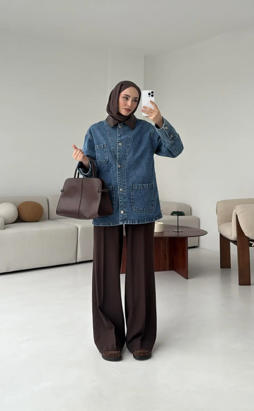 Yakası Deri Denim Ceket
