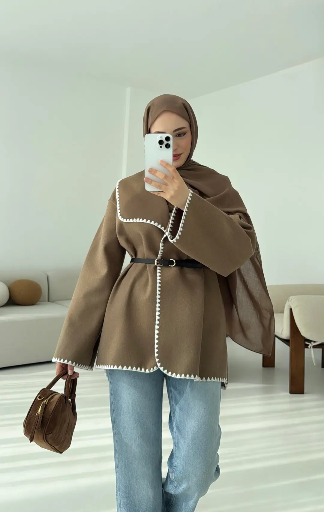 Dikişli Kaşe Ceket Camel