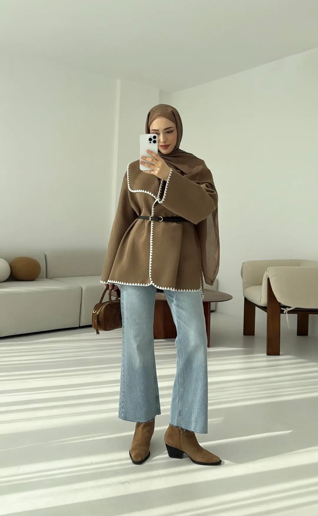Dikişli Kaşe Ceket Camel